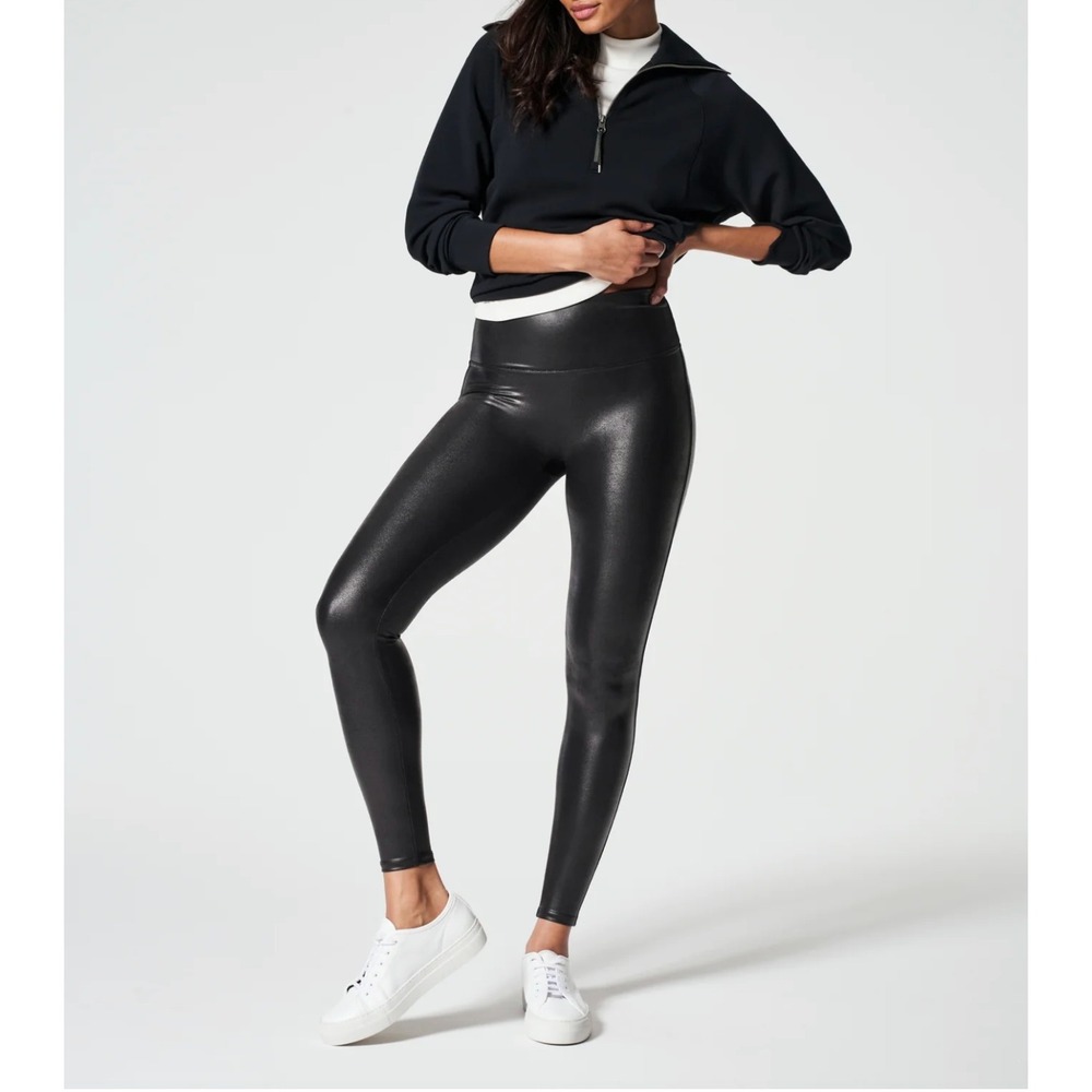 Spanx Faux Leather‎ Leggings Black High Waisted Shaping XS 2437